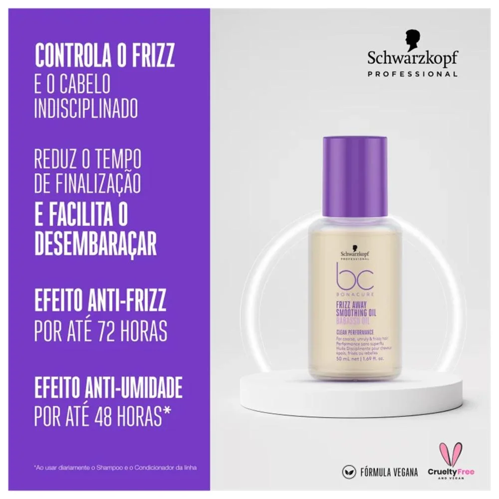 Kit Schwarzkopf BC Clean Performance Frizz Away - Shampoo 250ml + Condicionador 200ml + Máscara 200ml + Óleo 50ml ÚNICO 2