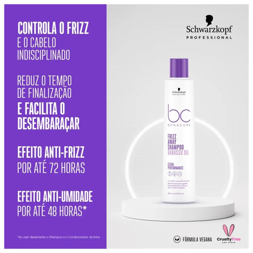 Kit Schwarzkopf BC Clean Performance Frizz Away - Shampoo 250ml + Condicionador 200ml + Máscara 200ml + Óleo 50ml ÚNICO 3