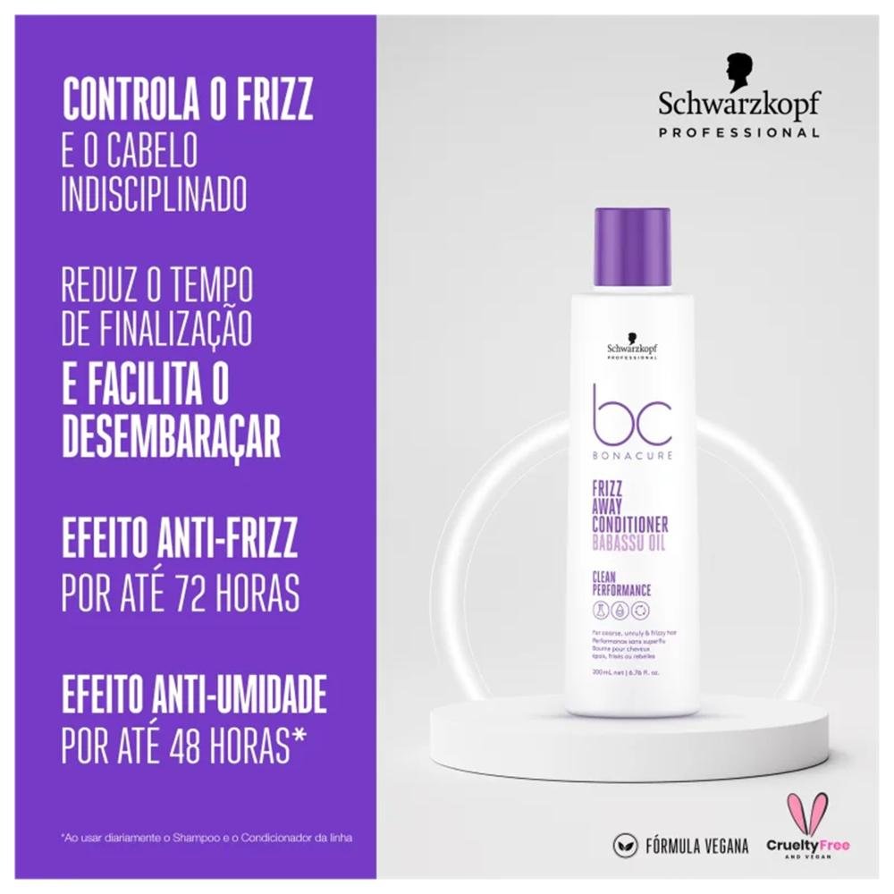 Kit Schwarzkopf BC Clean Performance Frizz Away - Shampoo 250ml + Condicionador 200ml + Máscara 200ml + Óleo 50ml ÚNICO 4