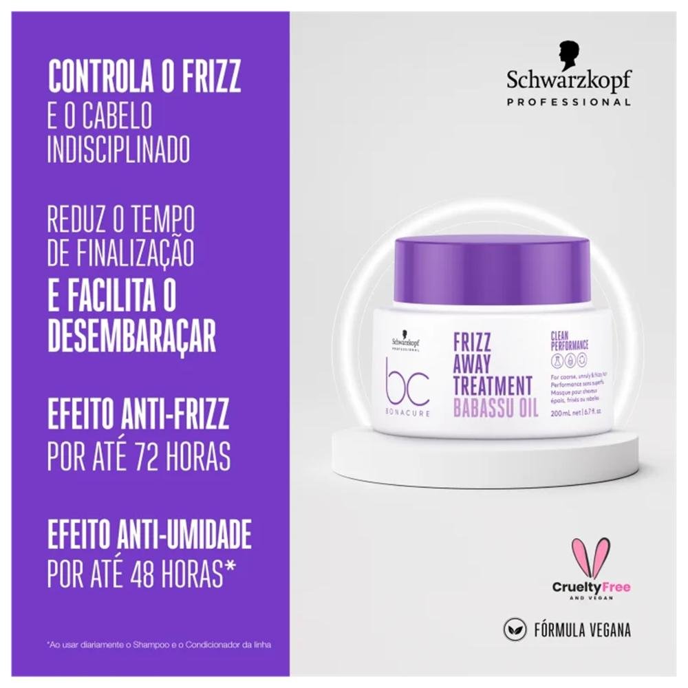 Kit Schwarzkopf BC Clean Performance Frizz Away - Shampoo 250ml + Condicionador 200ml + Máscara 200ml + Óleo 50ml ÚNICO 5