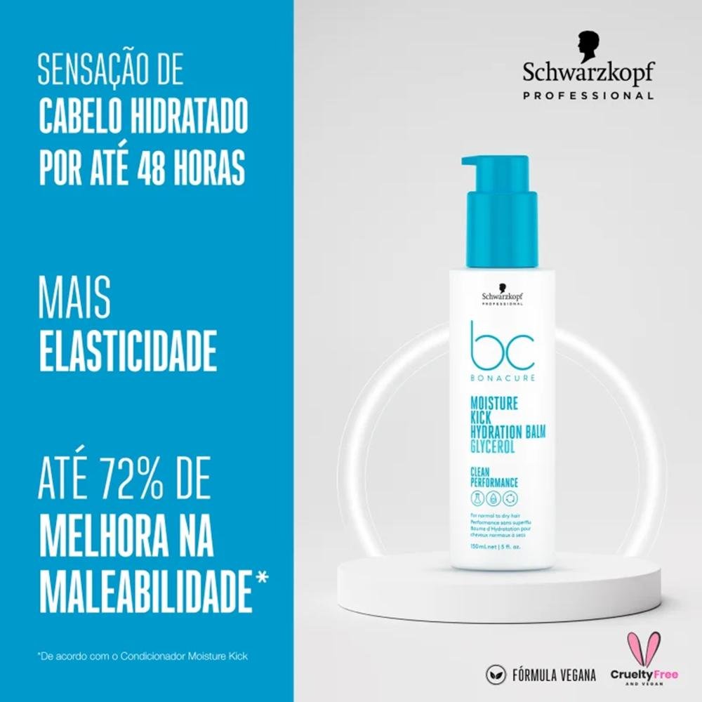 Kit Schwarzkopf BC Clean Performance Moisture Kick - Shampoo 250ml + Máscara 200ml +  Hydration Balm 150ml ÚNICO 3