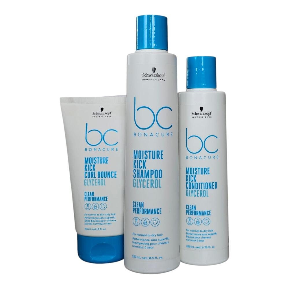 Kit Schwarzkopf BC Clean Performance Moisture Kick - Shampoo 250ml + Condicionador 200ml + Curl Bounce 150ml ÚNICO 1