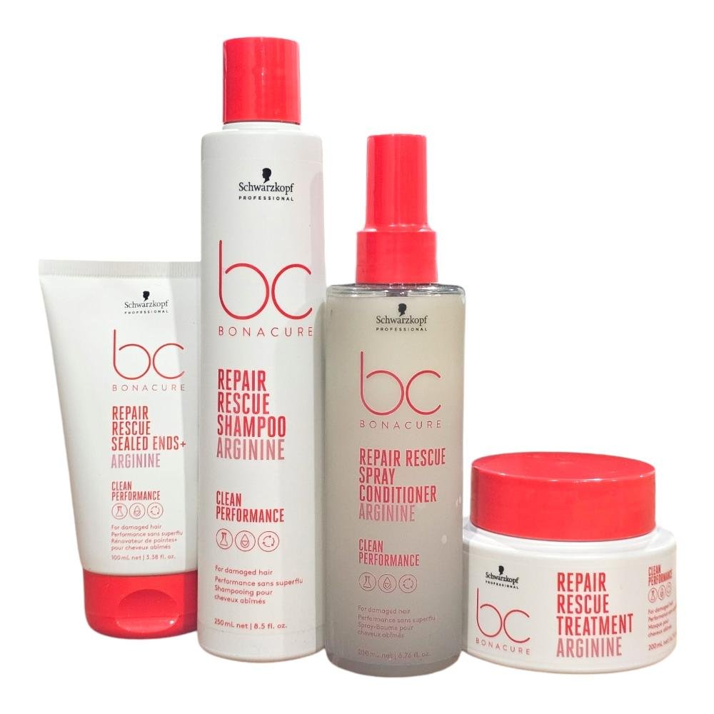 Kit Schwarzkopf Repair Rescue - Shampoo 250ml + Máscara 200g + Spray Conditioner 200ml + Sealed Ends 100ml ÚNICO 1