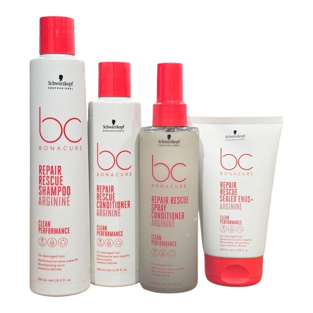 Kit Schwarzkopf Repair Rescue - Shampoo 250ml + Condicionador 200ml + Spray Conditioner 200ml + Sealed Ends 100ml ÚNICO 1