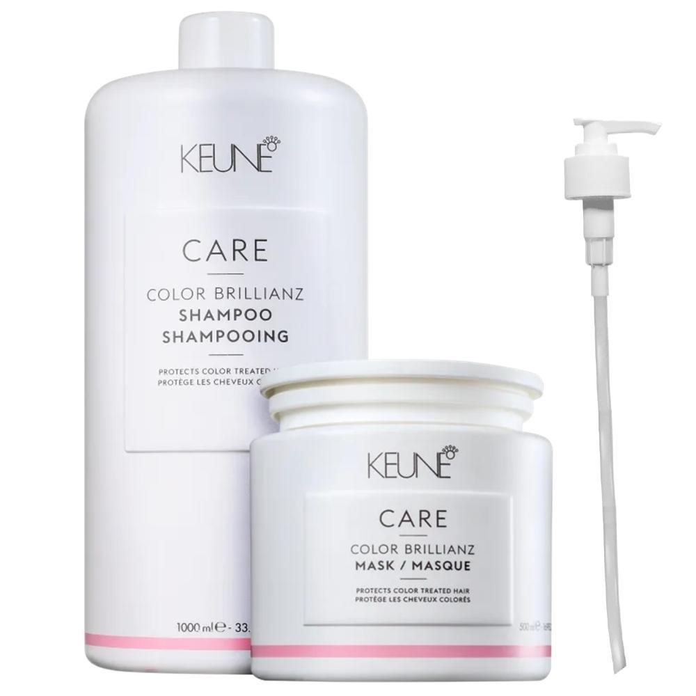 Kit Keune Color Brillianz - Shampoo 1L + Máscara 500ml + Válvula Pump ÚNICO 1