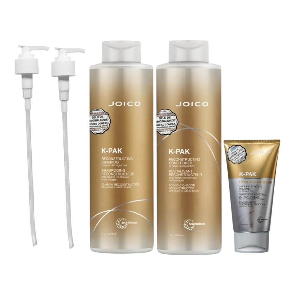 Kit Joico K-Pak - Shampoo 1L + Condicionador 1L + Máscara Deep 150ml + Válvula Pump