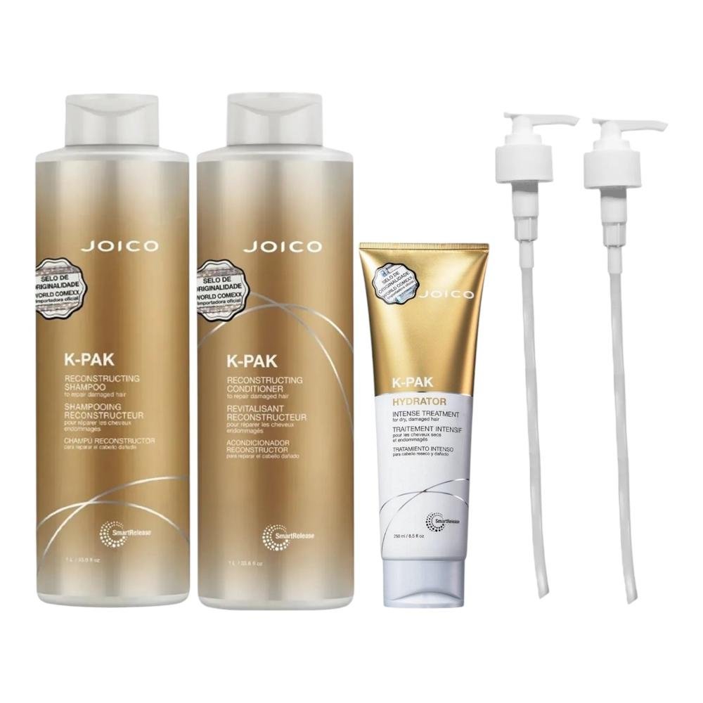 Kit Joico K-Pak - Shampoo 1L + Condicionador 1L + Máscara Hydrator 250ml + Válvula Pump