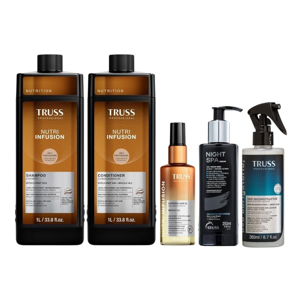 Kit Truss Nutri Infusion - Shampoo 1L + Condicionador 1L + Óleo 60ml + Night Spa 250ml + Uso Obrigatório Spray 260ml ÚNICO 1