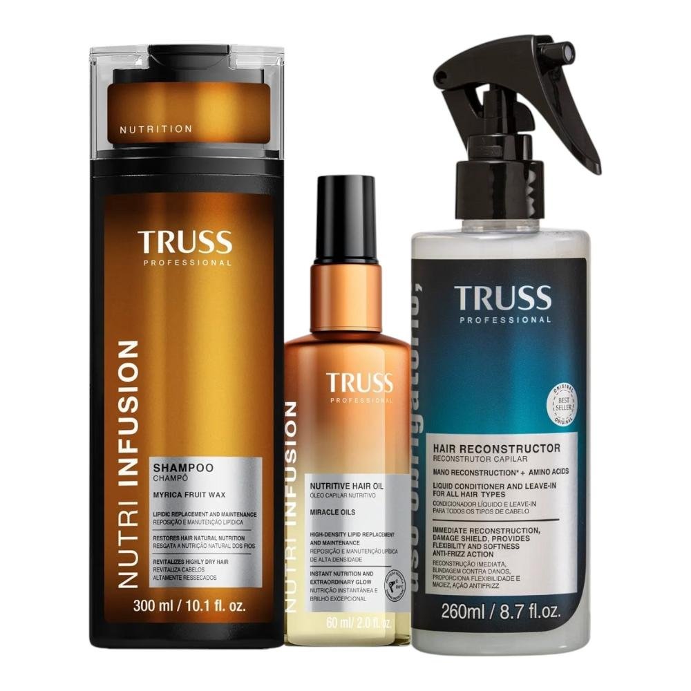 Kit Truss Nutri Infusion - Shampoo 300ml + Óleo 60ml + Uso Obrigatório Spray 260ml ÚNICO 1