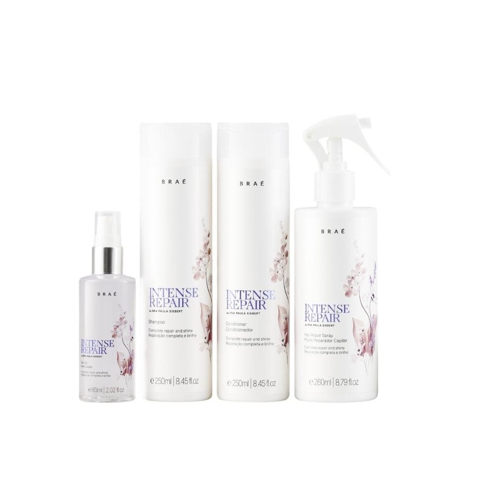 Kit Braé Intense Repair By Ana Paula Siebert - Shampoo 250ml + Condicionador 250ml + Hair Repair 260ml + Óleo 60ml ÚNICO 1