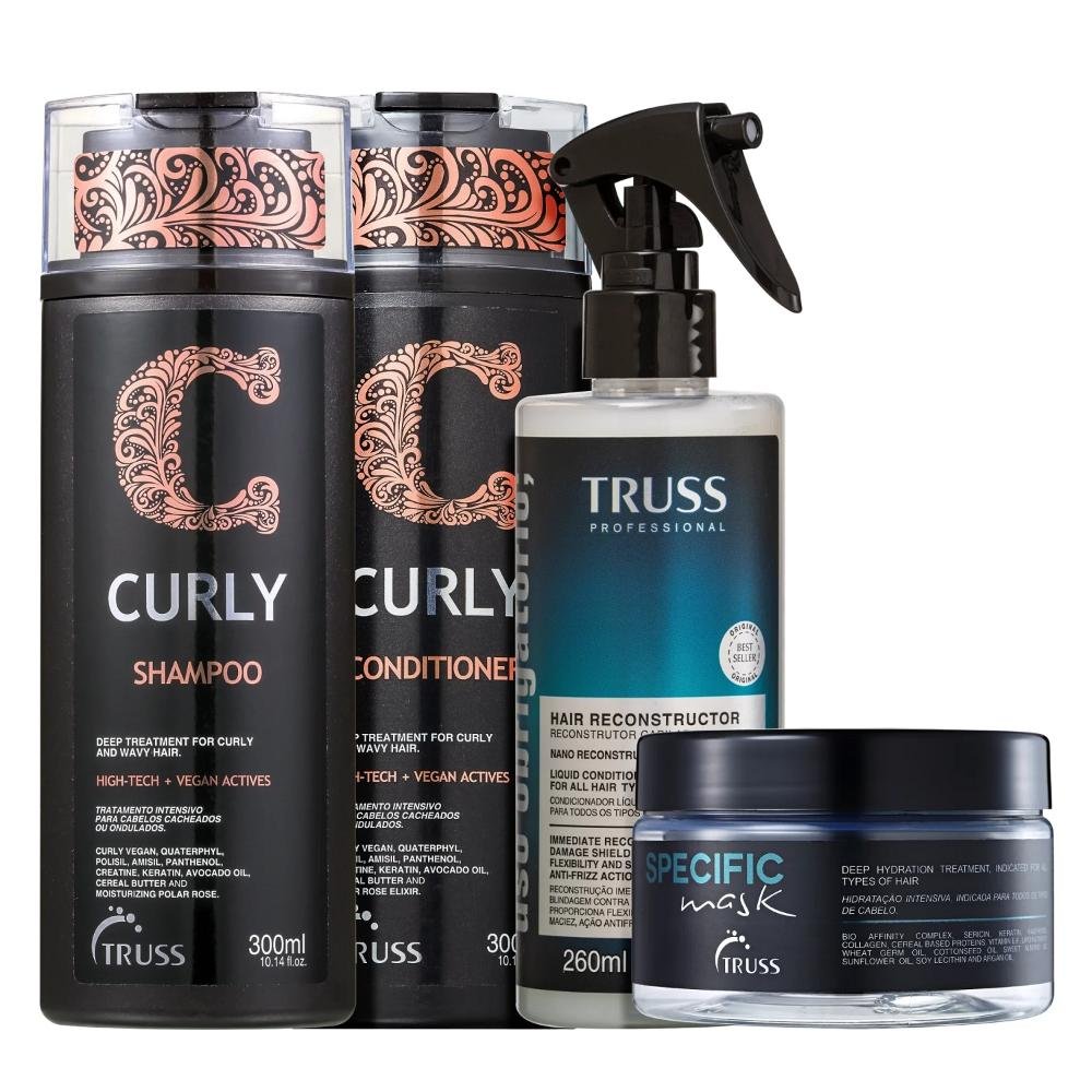Kit Truss Curly - Shampoo 300ml + Condicionador 300ml +  Uso Obrigatório 260ml + Máscara Specific 180g ÚNICO 1