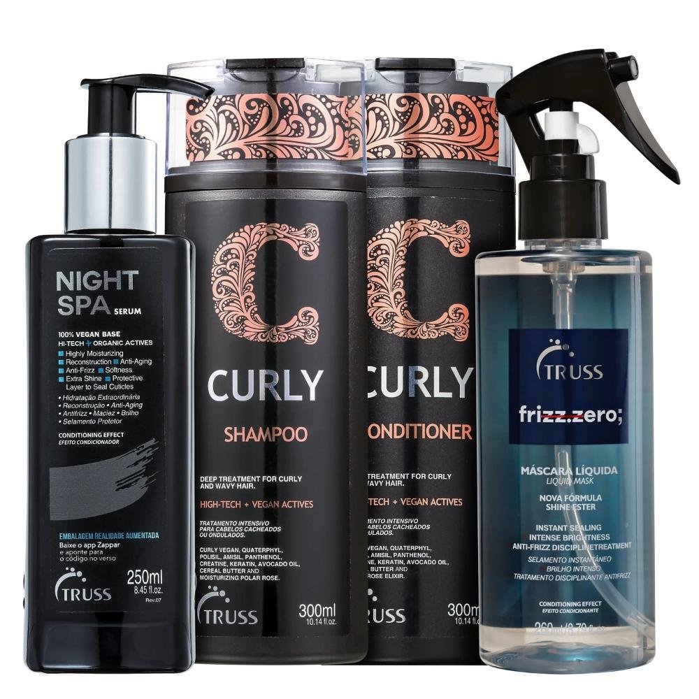 Kit Truss Curly - Shampoo 300ml + Condicionador 300ml + Frizz Zero 260ml + Night Spa 250ml ÚNICO 1