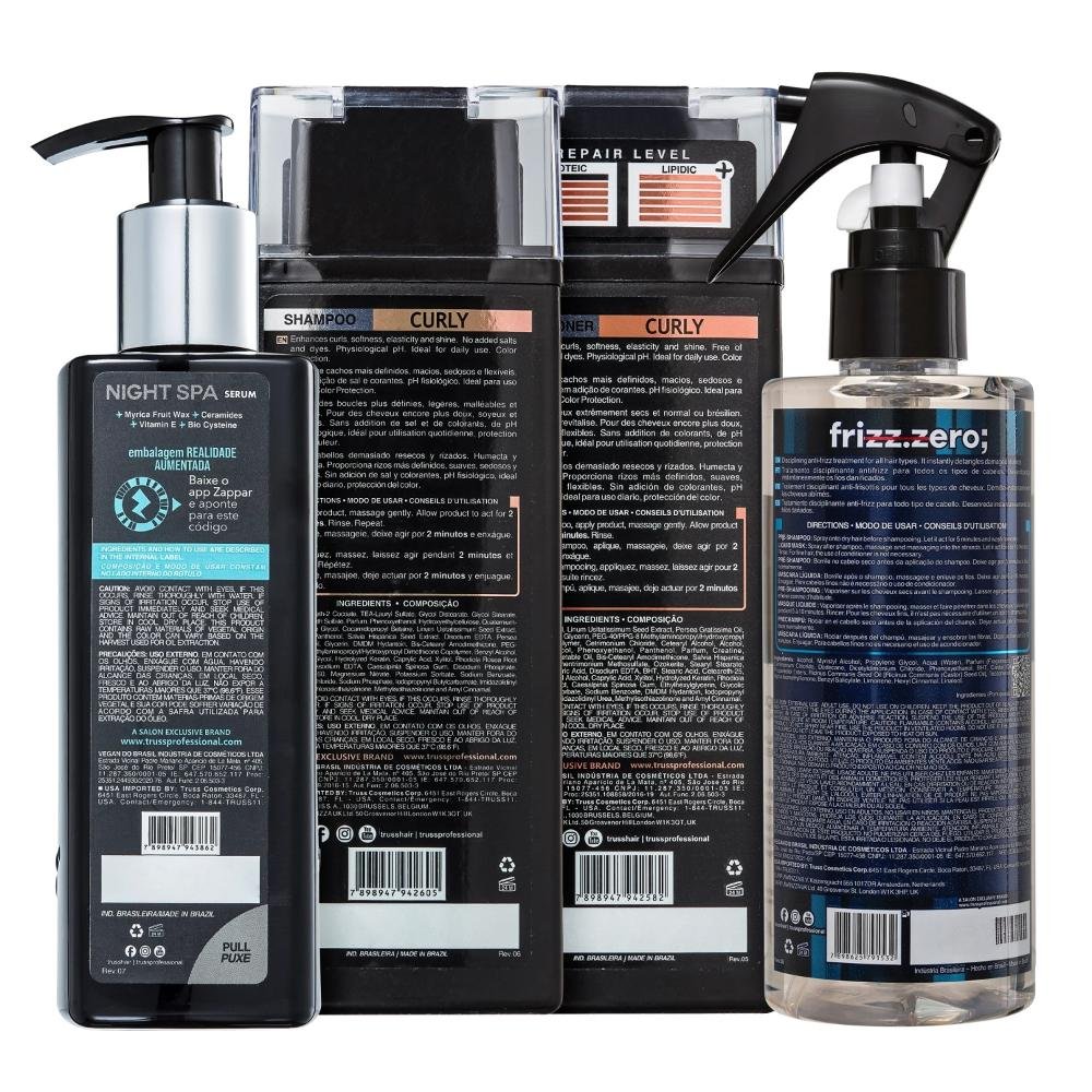 Kit Truss Curly - Shampoo 300ml + Condicionador 300ml + Frizz Zero 260ml + Night Spa 250ml ÚNICO 2