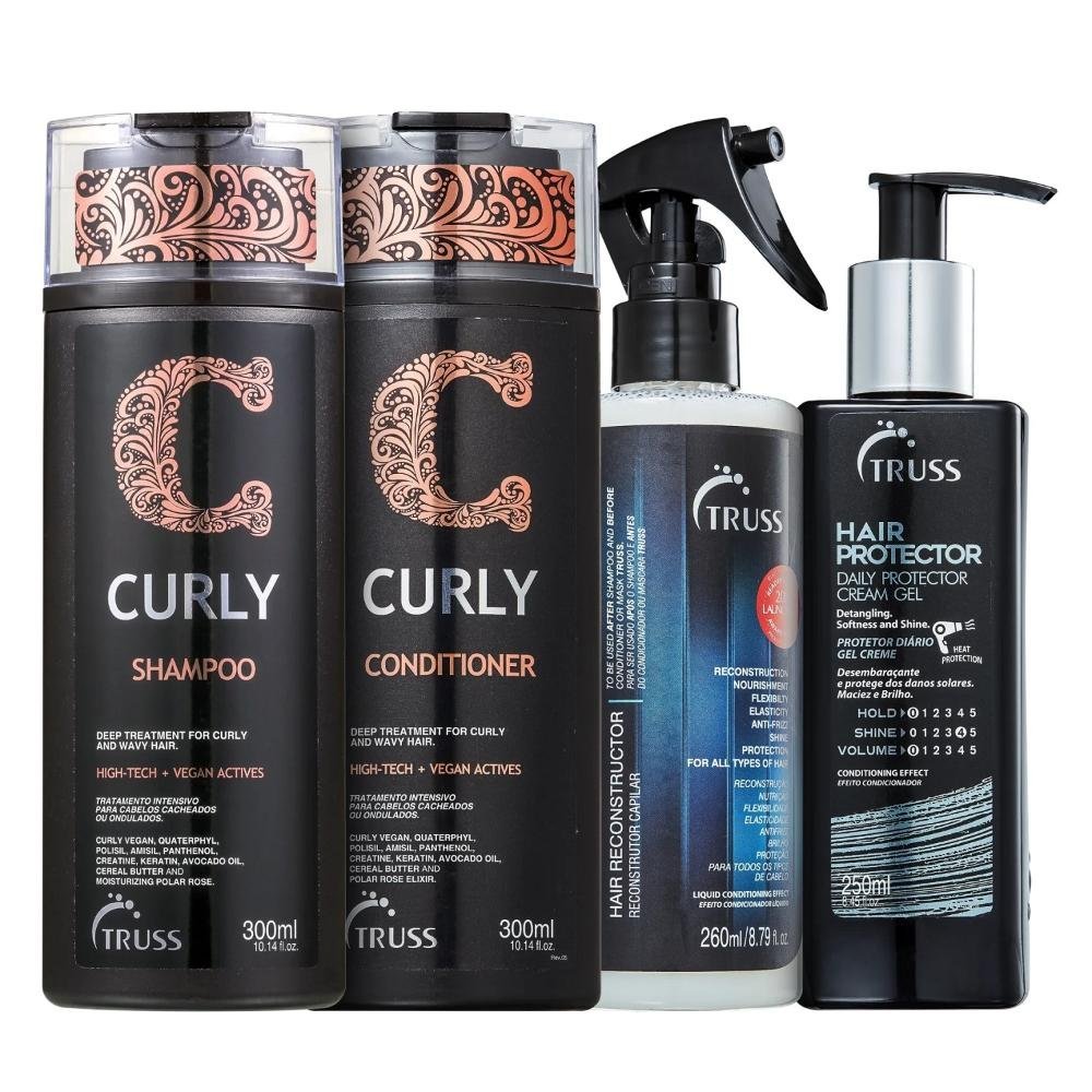 Kit Truss Curly - Shampoo 300ml + Condicionador 300ml + Uso Obrigatório 260ml + Hair Protector 250ml ÚNICO 1