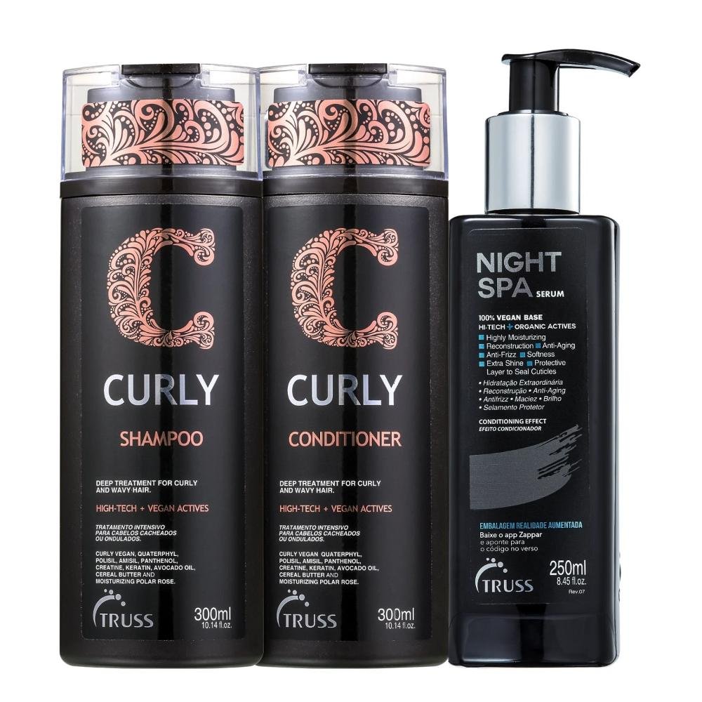 Kit Truss Curly - Shampoo 300ml + Condicionador 300ml + Night Spa 250ml ÚNICO 1