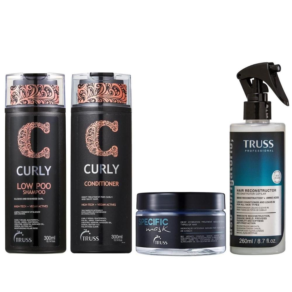 Kit Truss Curly - Shampoo Low-Poo 300ml + Condicionador 300ml + Máscara Specific 180g + Uso Obrigatório 260ml ÚNICO 1