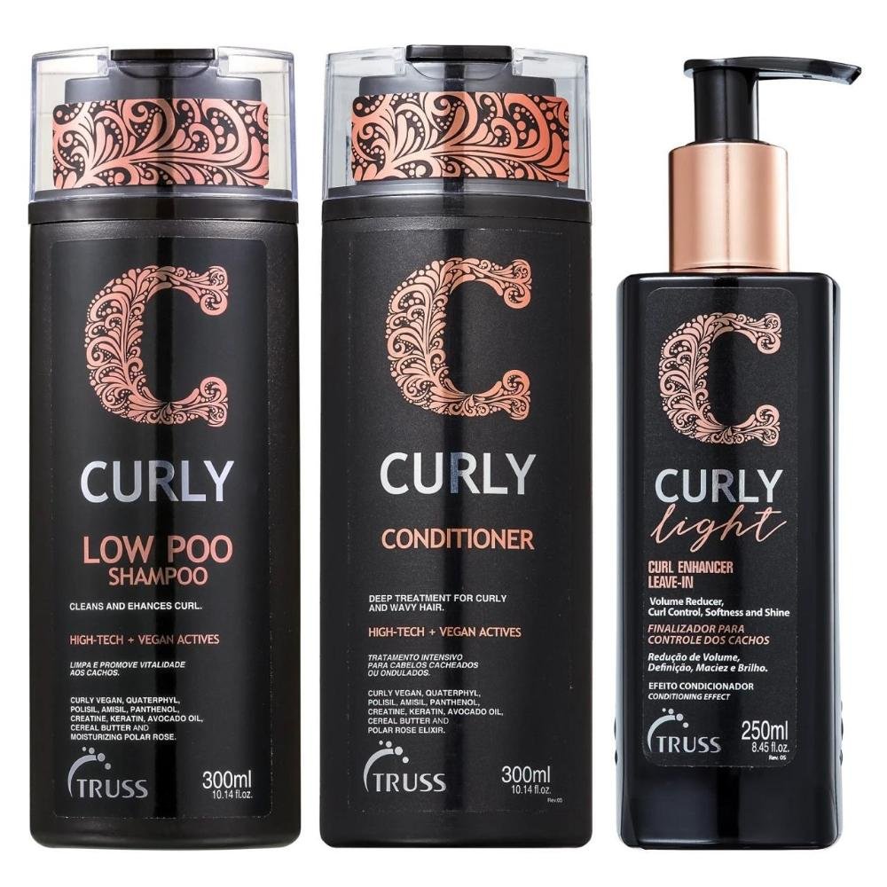 Kit Truss Curly - Shampoo Low-Poo 300ml + Condicionador 300ml + Leave-In Light 250ml ÚNICO 1