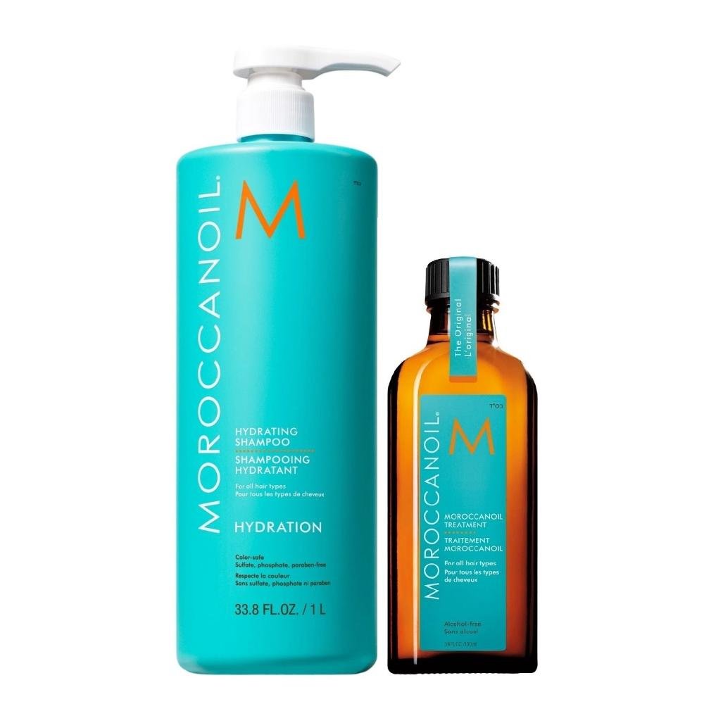 Kit Moroccanoil Hydrating - Shampoo 1L + Óleo 100ml ÚNICO 1