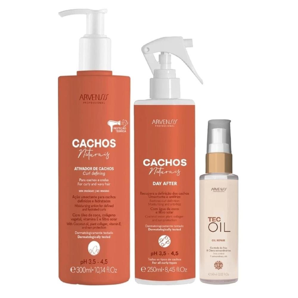 Kit Arvensis Professional Cachos Naturais - Ativador De Cachos Curl Defining 300ml + Day After 250ml + Tec Oil 60ml ÚNICO 5
