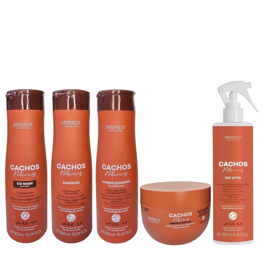 Kit Arvensis Cachos Naturais - Shampoo 300ml + Condicionador 300ml + Co-Wash 300ml + Máscara 250g + Day After 250ml ÚNICO 1