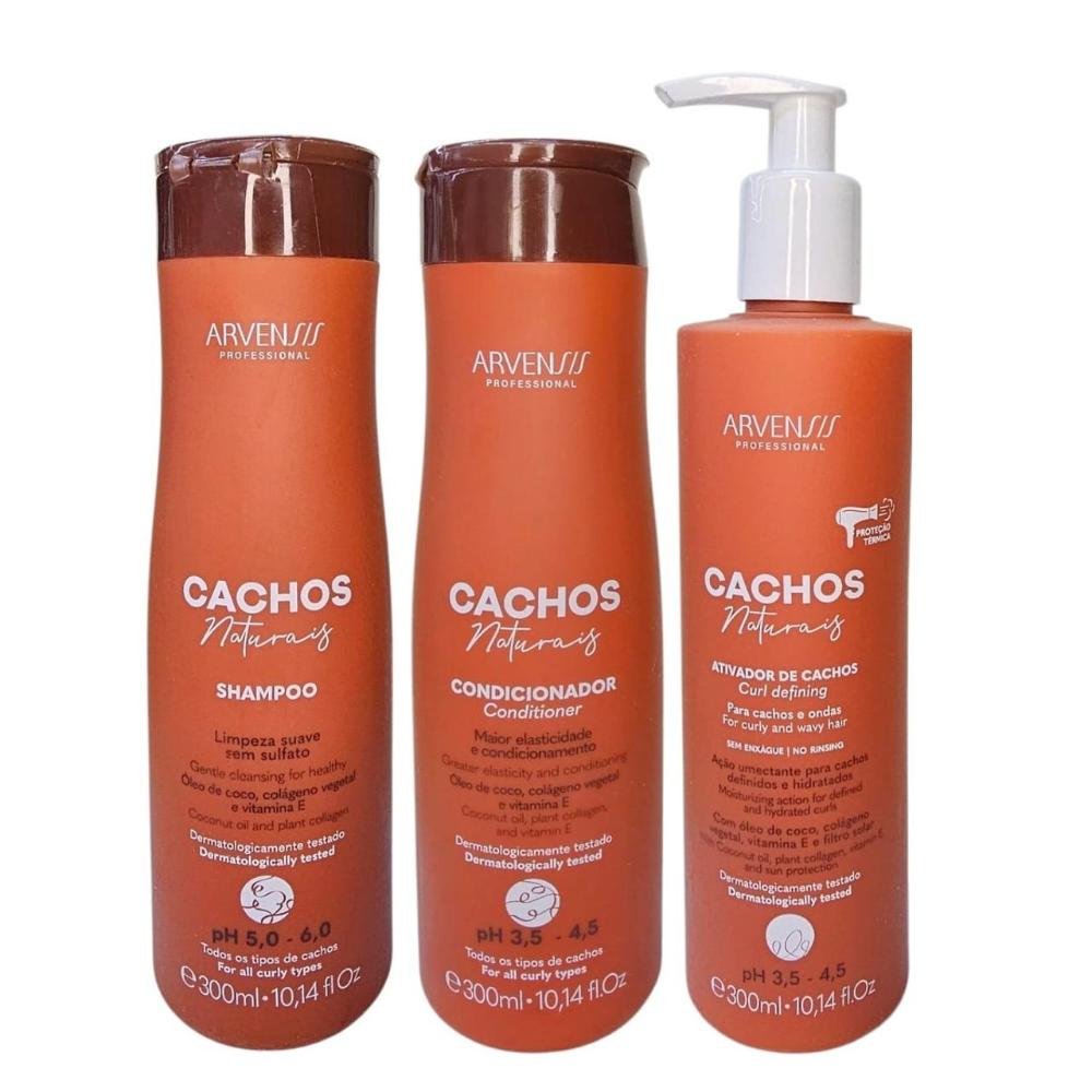 Kit Arvensis Professional Cachos Naturais - Shampoo 300ml + Condicionador 300ml + Ativador de Cachos 300ml