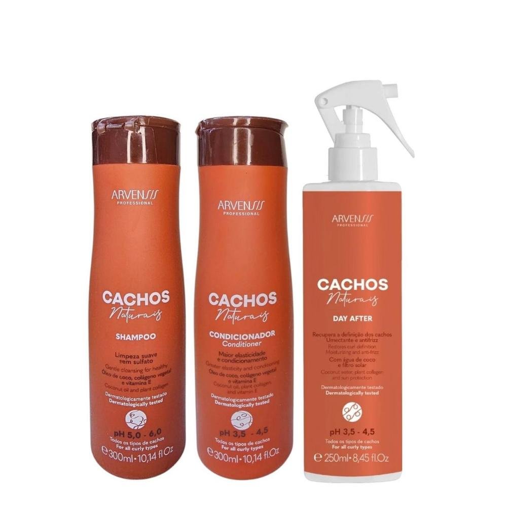 Kit Arvensis Professional Cachos Naturais - Shampoo 300ml + Condicionador 300ml + Day After 250ml ÚNICO 4