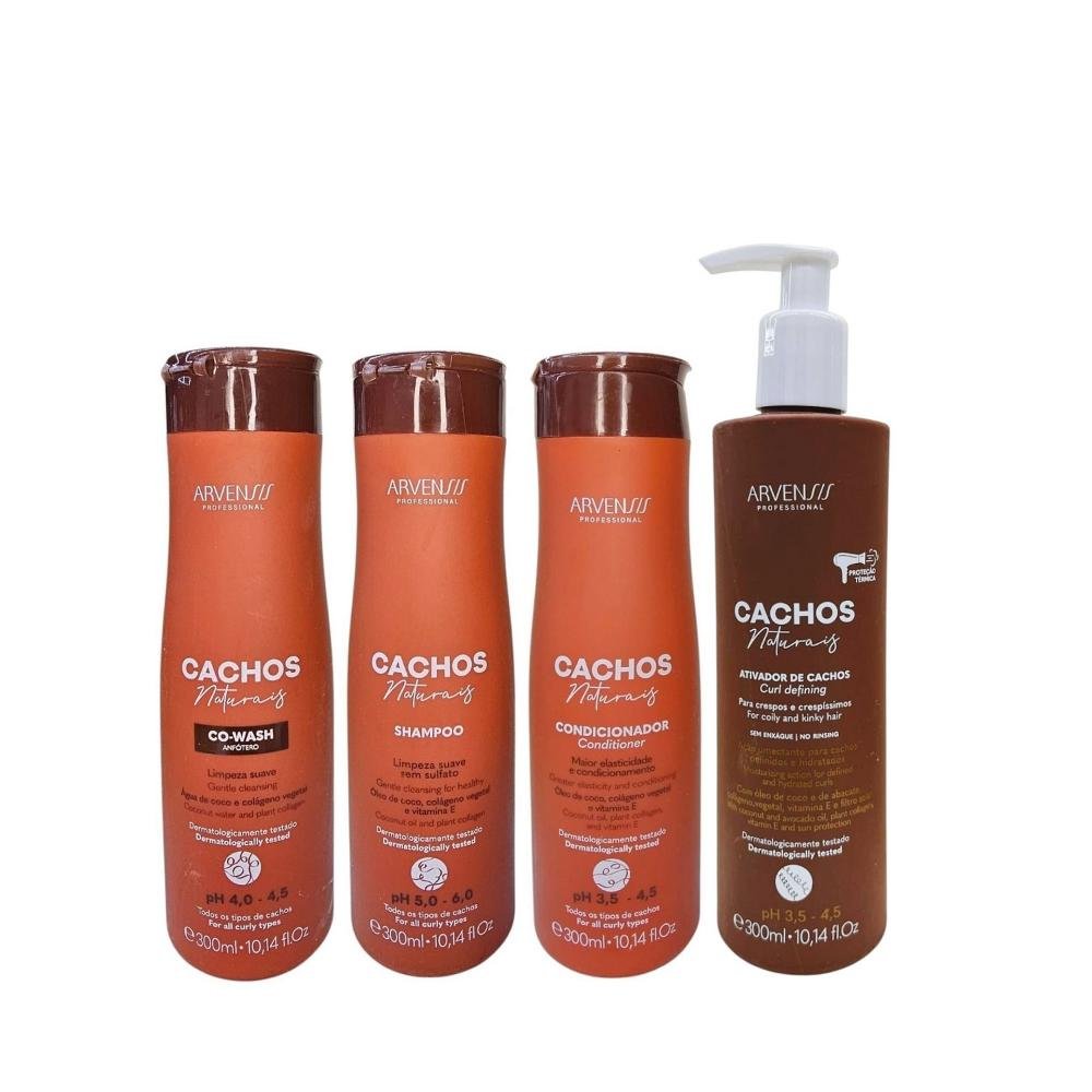Kit Arvensis Cachos Naturais - Co-Wash 300ml + Shampoo 300ml + Condicionador 300ml + Ativador De Cachos Crespos 300ml ÚNICO 1
