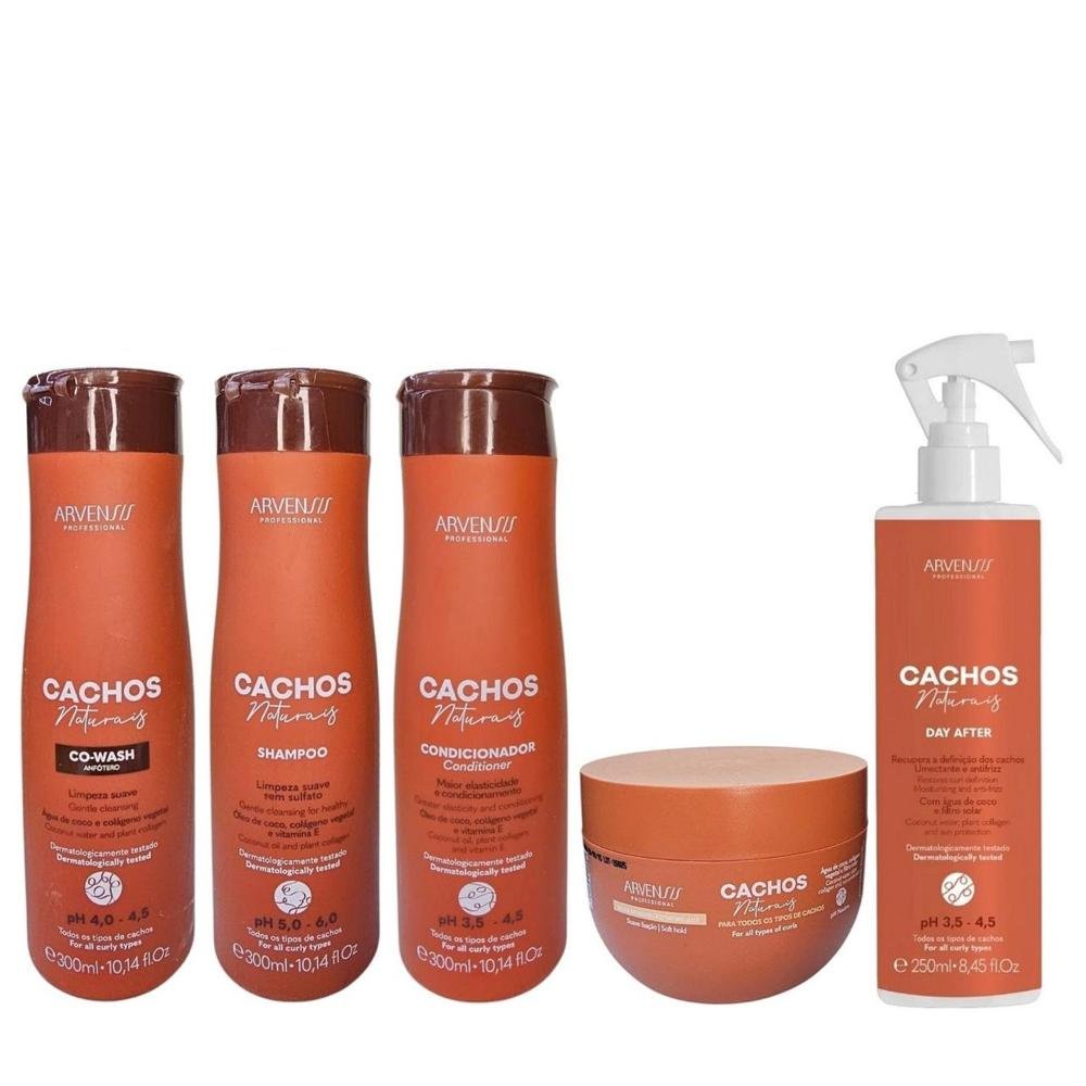 Kit Arvensis Cachos - Shampoo 300ml + Condicionador 300ml + Co-Wash + Day After 250ml + Geleia Ativadora 250g ÚNICO 7