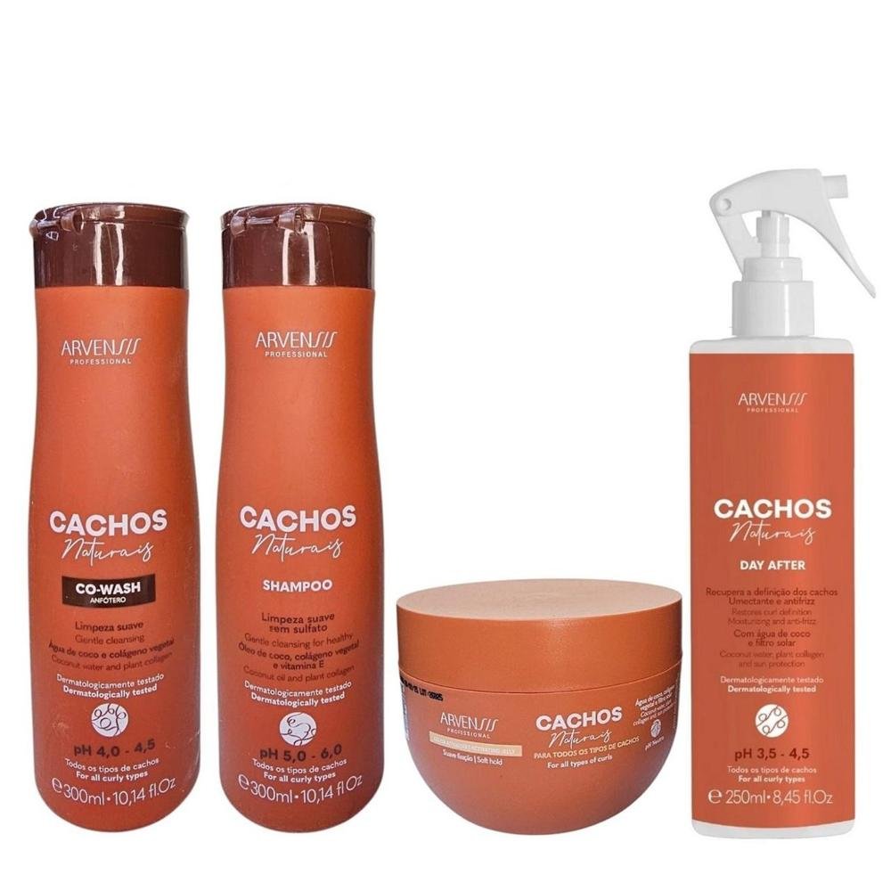Kit Arvensis Cachos Naturais - Shampoo 300ml + Co-Wash 300ml + Ativador De Cachos 300ml + Geleia Ativadora 250g ÚNICO 6