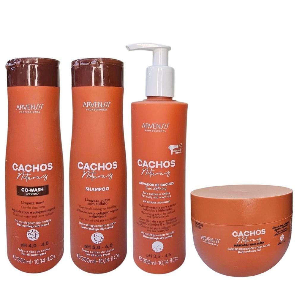 Kit Arvensis Professional Cachos Naturais - Shampoo 300ml + Co-wash 300ml + Ativador de Cachos 300ml + Máscara 250g ÚNICO 6