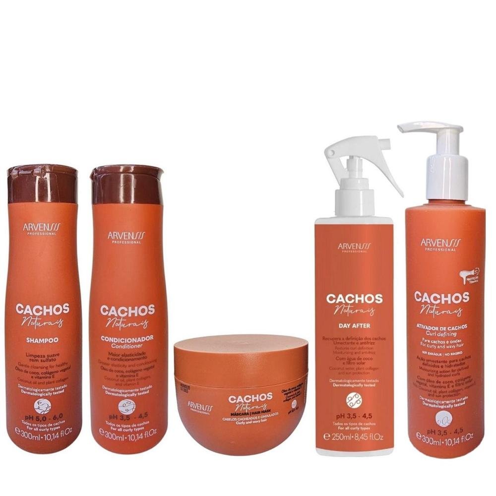 Kit Arvensis Cachos - Shampoo 300ml + Condicionador 300ml + Ativador de Cachos 300ml +Day After 250ml + Máscara 250g ÚNICO 7