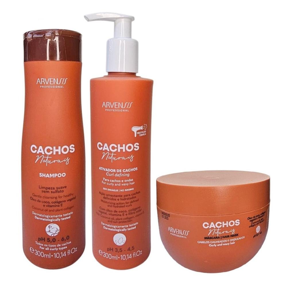Kit Arvensis Professional Cachos Naturais - Shampoo 300ml + Ativador de Cachos 300ml + Máscara 250g ÚNICO 5