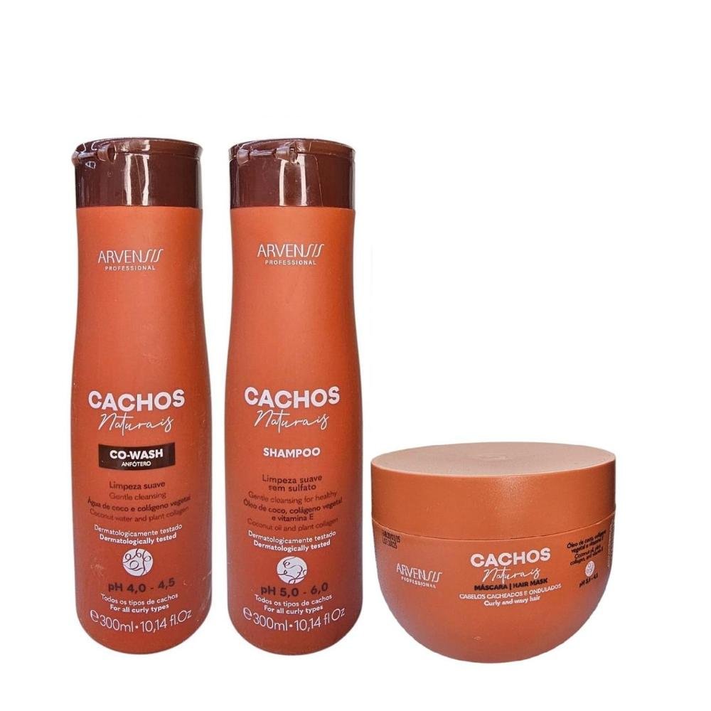 Kit Arvensis Professional Cachos Naturais - Shampoo 300ml + Co-Wash 300ml + Máscara 250g ÚNICO 5