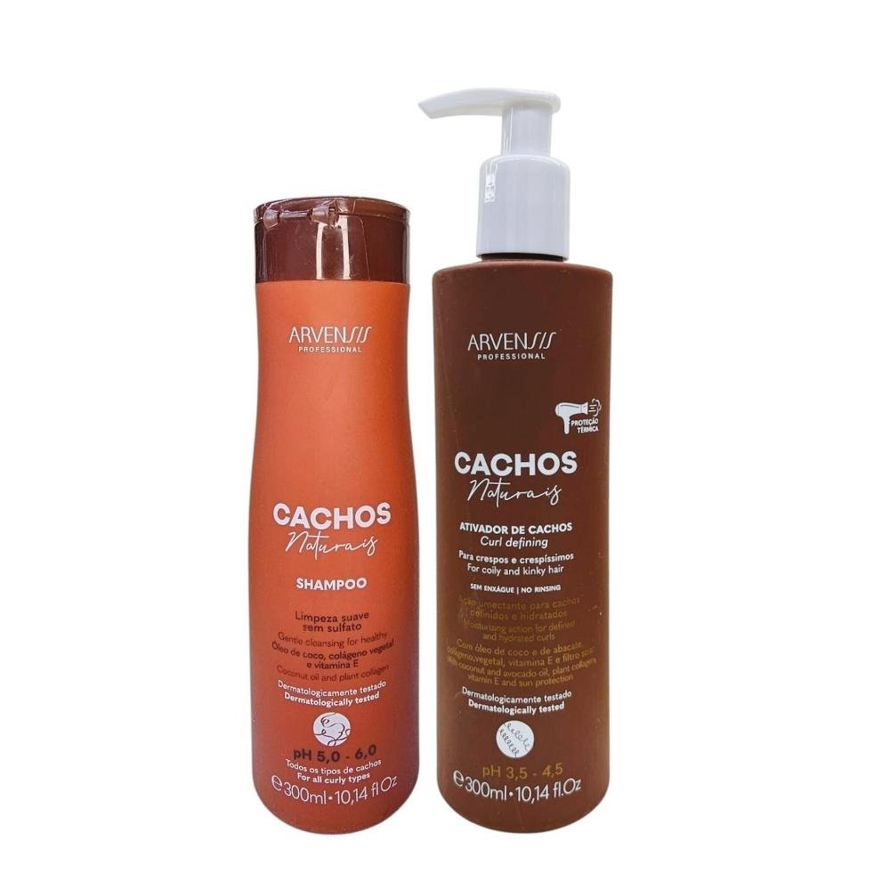 Kit Arvensis Professional Cachos Naturais - Shampoo 300ml + Ativador Crespos 300ml ÚNICO 1