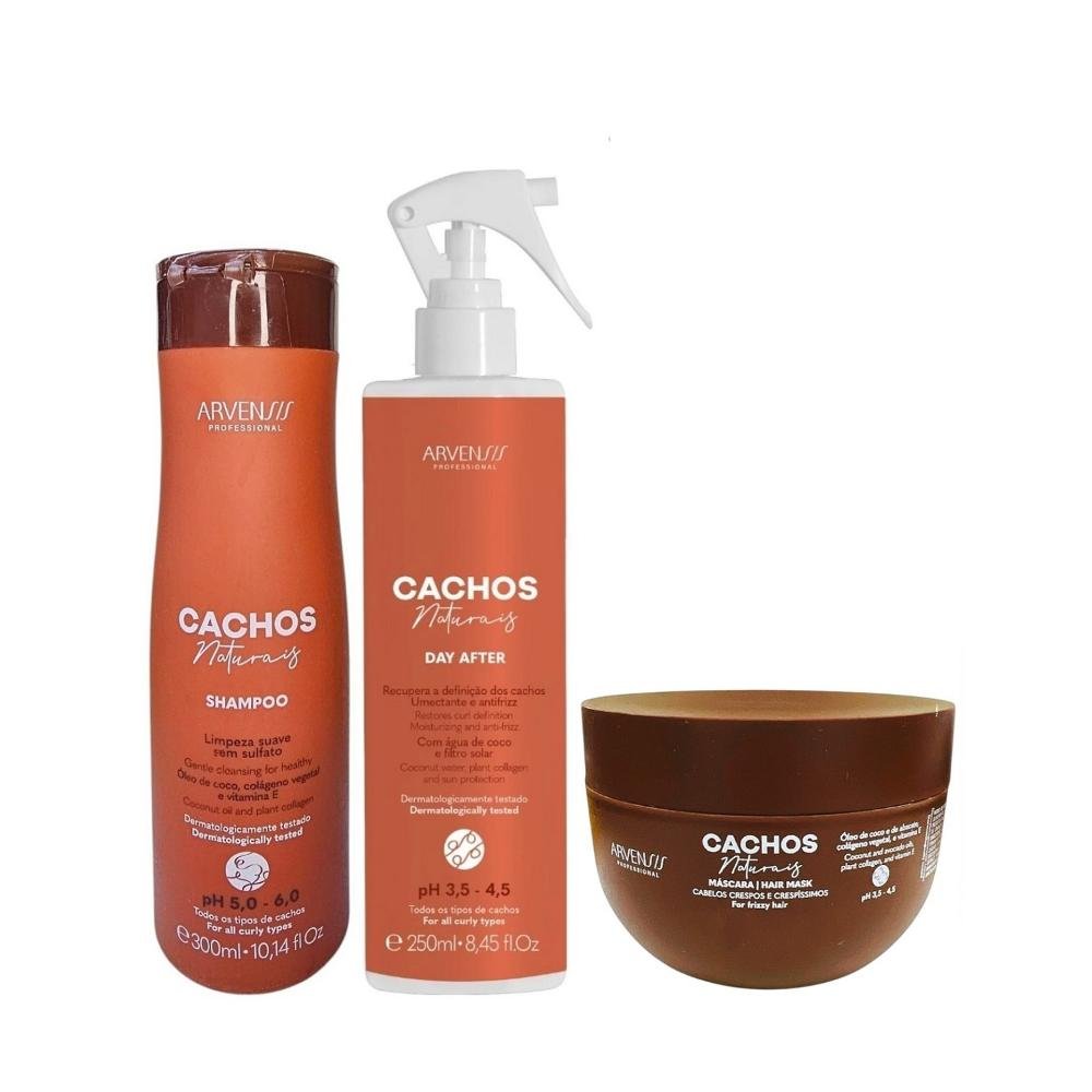 Kit Arvensis Professional Cachos Naturais - Shampoo 300ml + Day After 250ml + Máscara Crespos 250g ÚNICO 1