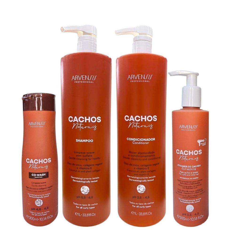 Kit Arvensis Professional Cachos Naturais - Shampoo 1L + Condicionador 1L + Co-Wash 300ml + Ativador De Cachos 300ml ÚNICO 1