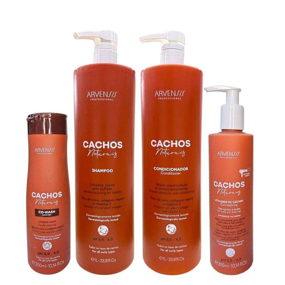 Kit Arvensis Professional Cachos Naturais - Shampoo 1L + Condicionador 1L + Co-Wash 300ml + Ativador De Cachos 300ml ÚNICO 6