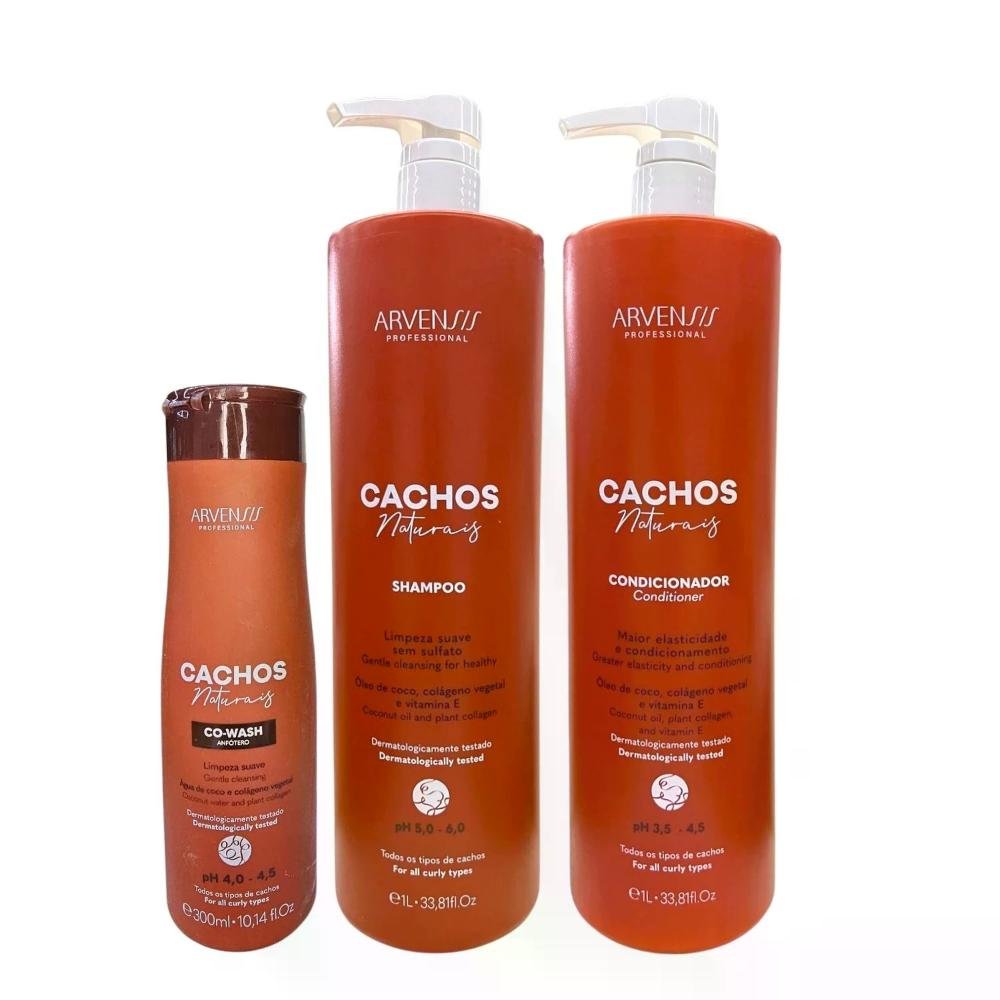 Kit Arvensis Professional Cachos Naturais - Shampoo 1L + Condicionador 1L + Co-Wash 300ml ÚNICO 1