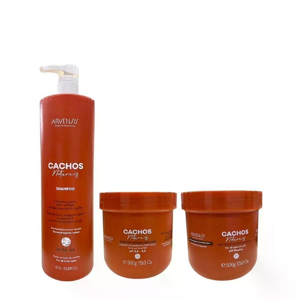 Kit Arvensis Professional Cachos Naturais - Shampoo 1L + Máscara 500g + Geleia Alta Fixação 500g ÚNICO 1
