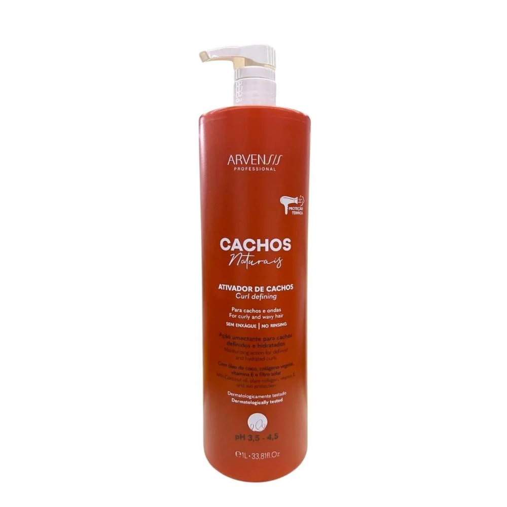 Kit Arvensis Cachos - Shampoo 1L + Ativador De Cachos 1L + Máscara 500g + Geleia Alta Fixação 500g + Day After 250ml ÚNICO 3