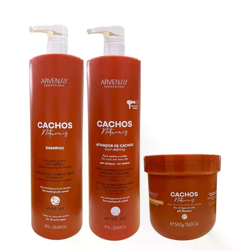 Kit Arvensis Professional Cachos Naturais - Shampoo 1L + Ativador De Cachos 1L + Geleia Ativadora 500g ÚNICO 1
