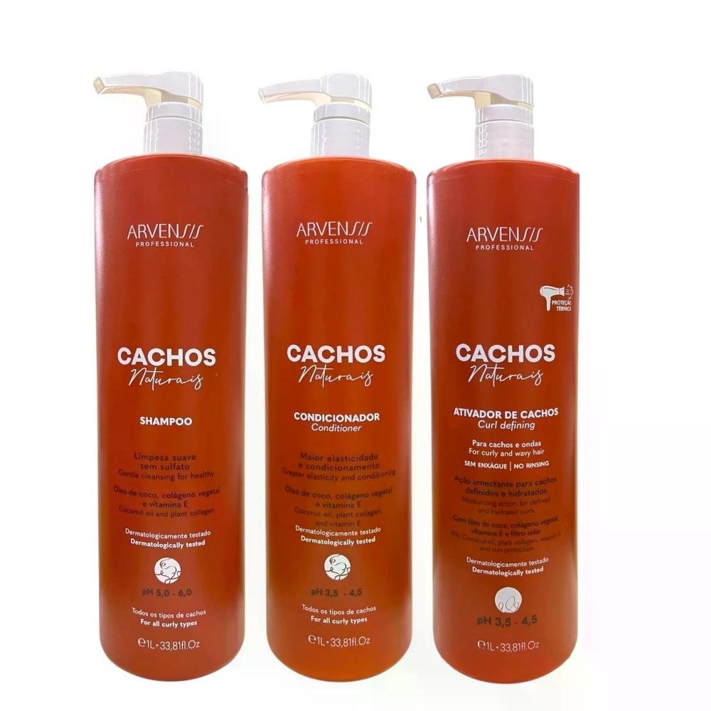 Kit Arvensis Professional Cachos Naturais - Shampoo 1L + Condicionador 1L + Ativador De Cachos 1L ÚNICO 1