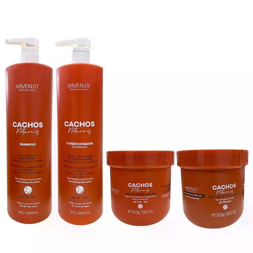 Kit Arvensis Professional Cachos Naturais - Shampoo 1L + Condicionador 1L + Máscara 500g + Geleia Alta Fixação 500g ÚNICO 1