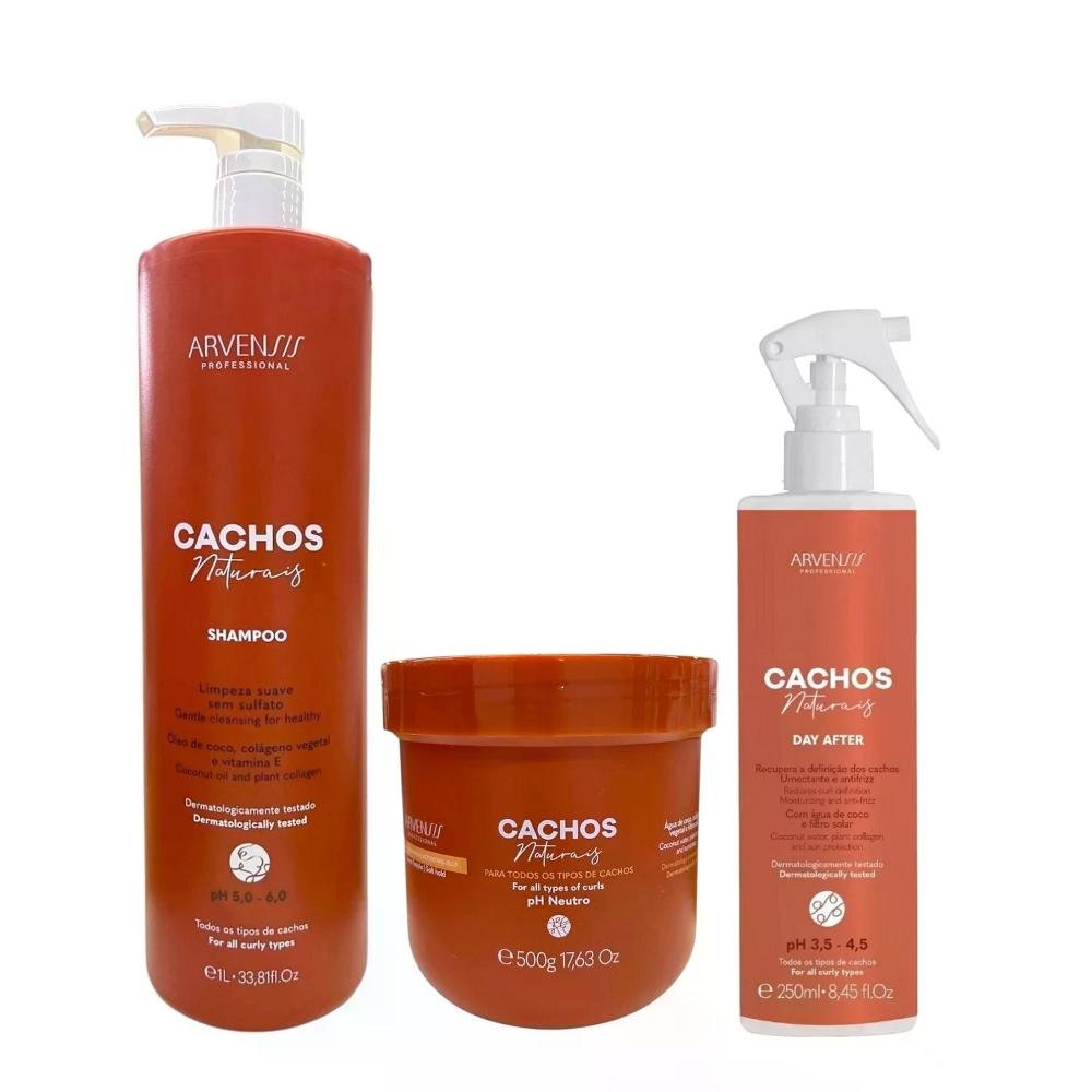 Kit Arvensis Professional Cachos Naturais - Shampoo 1L + Geleia Ativadora 500g + Day After 250ml ÚNICO 1