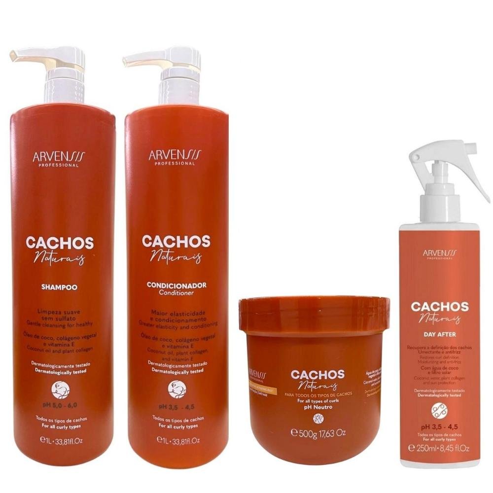 Kit Arvensis Professional Cachos Naturais - Shampoo 1L + Condicionador 1L + Geleia Ativadora 500g + Day After 250ml ÚNICO 1