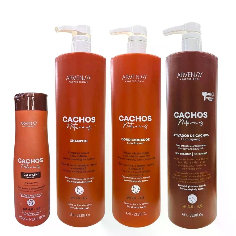 Kit Arvensis Professional Cachos Naturais- Shampoo 1L + Condicionador 1L + Ativador De Cachos Crespos 1L + Co-Wash 300ml ÚNICO 1