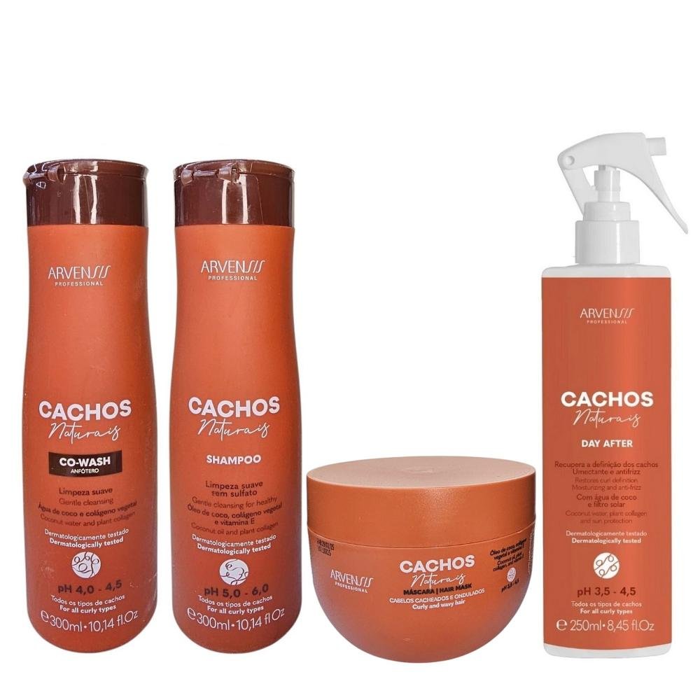 Kit Arvensis Professional Cachos Naturais - Shampoo 300ml + Co-Wash 300ml + Máscara 250g + Day After 250ml ÚNICO 5