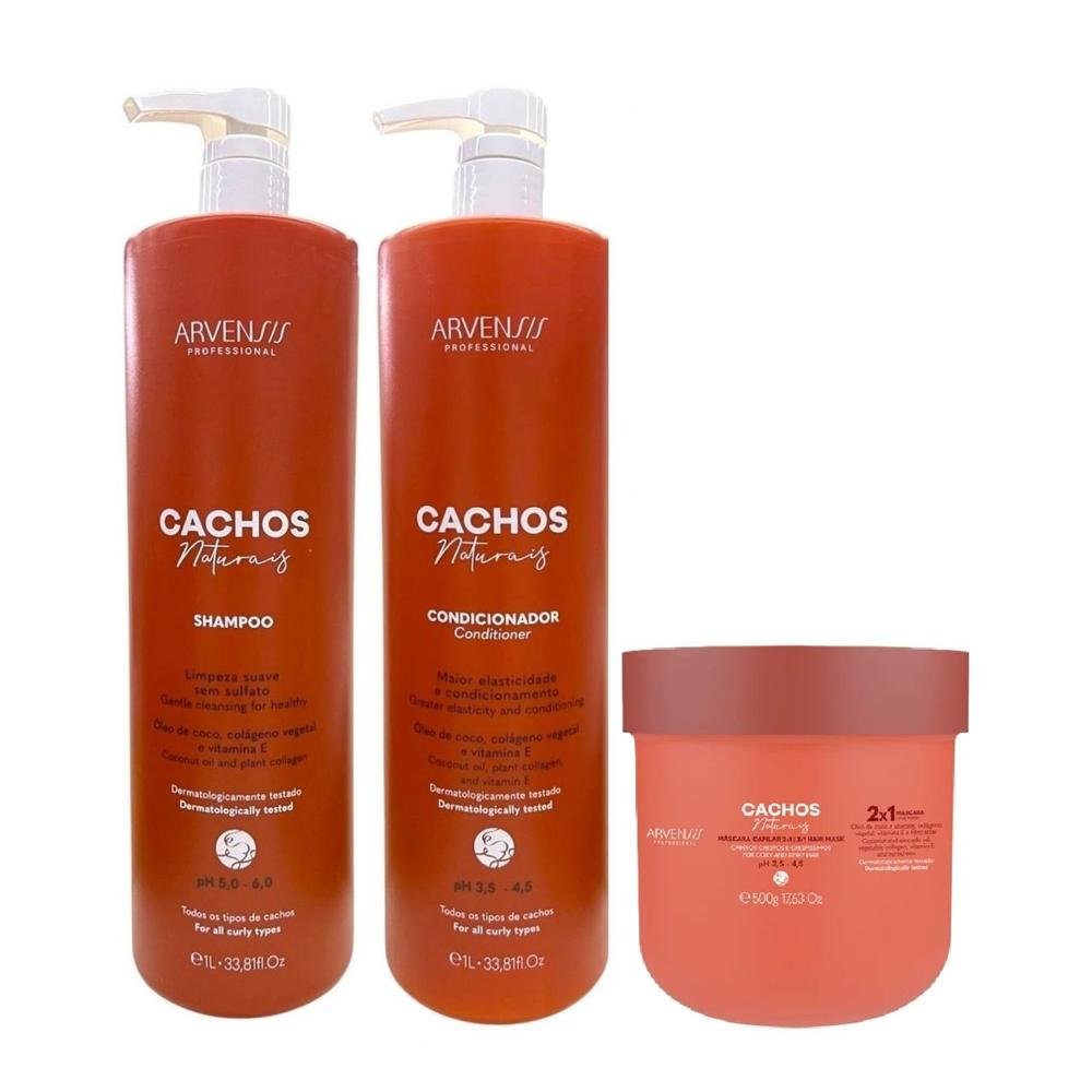 Kit Arvensis Cachos Naturais - Shampoo 1L + Condicionador 1L + Máscara Capilar 2x1 500g