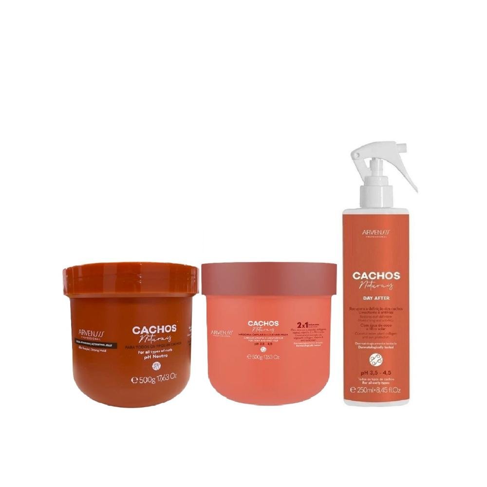 Kit Arvensis Cachos Naturais - Day After 250ml + Gelatina Alta Fixação 500g + Máscara Capilar 2x1 500g