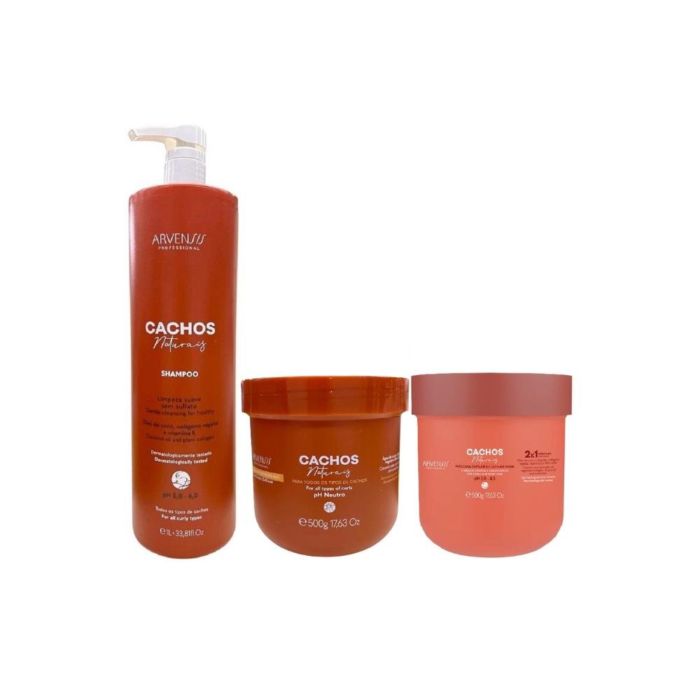 Kit Arvensis Cachos Naturais - Shampoo 1L + Gelatina Ativadora 500g + Máscara Capilar 2x1 500g